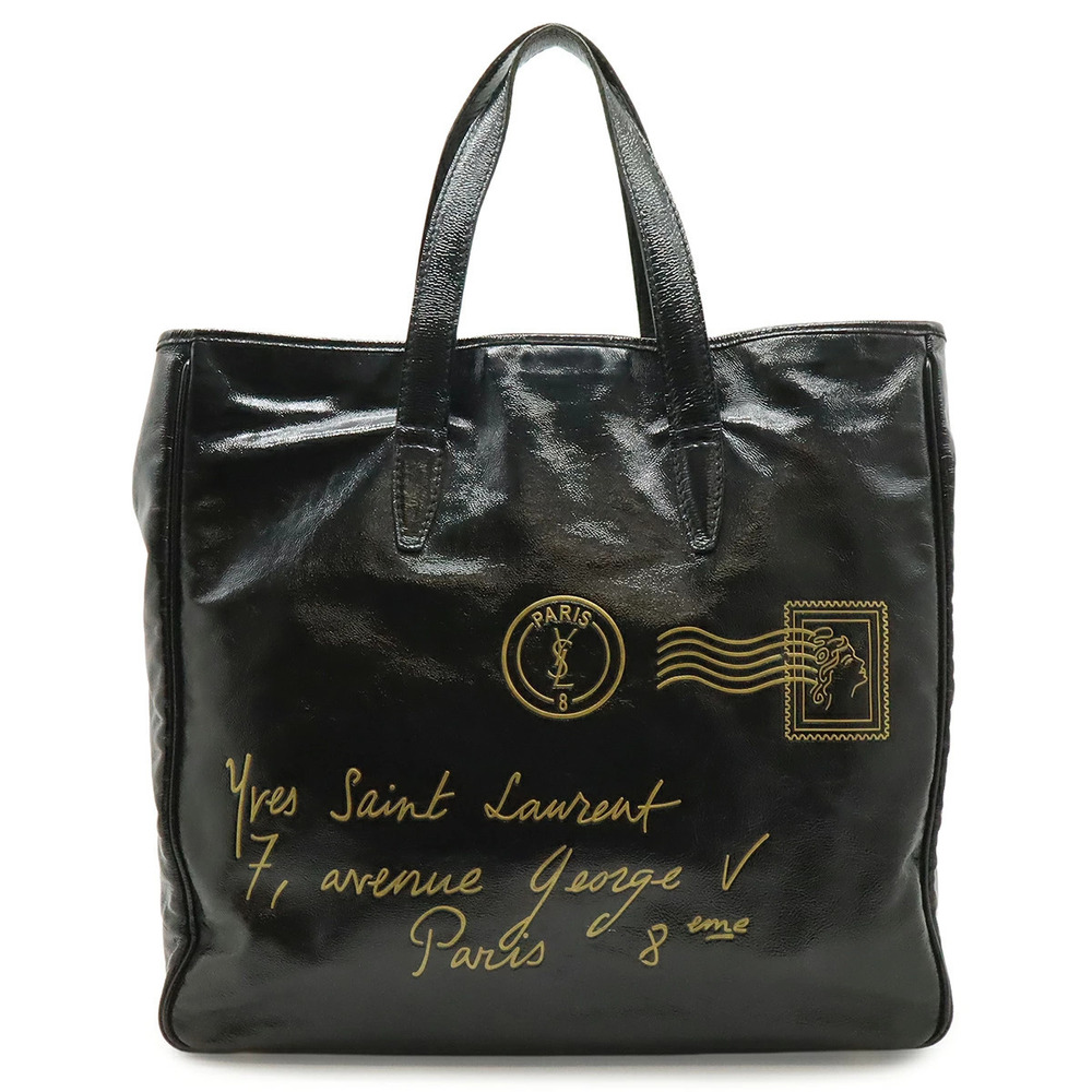 Saint Laurent Yves YSL Y mail Tote Bag Shoulder Patent Vernis Leather Black